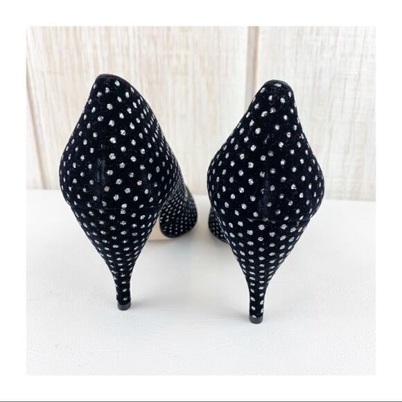 Walter Steiger Black Velvet Evening Pumps w/Silver Glitter - Picture 4 of 8